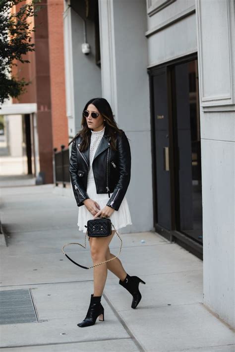 Leather Jacket and Dress with ankle boots-christmas outfit ideas for women casual over 40